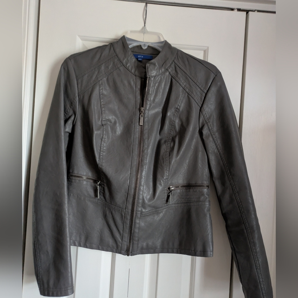 NWOT Apt. 9 Women's Gray Faux Leather Zip-Front Jacket
